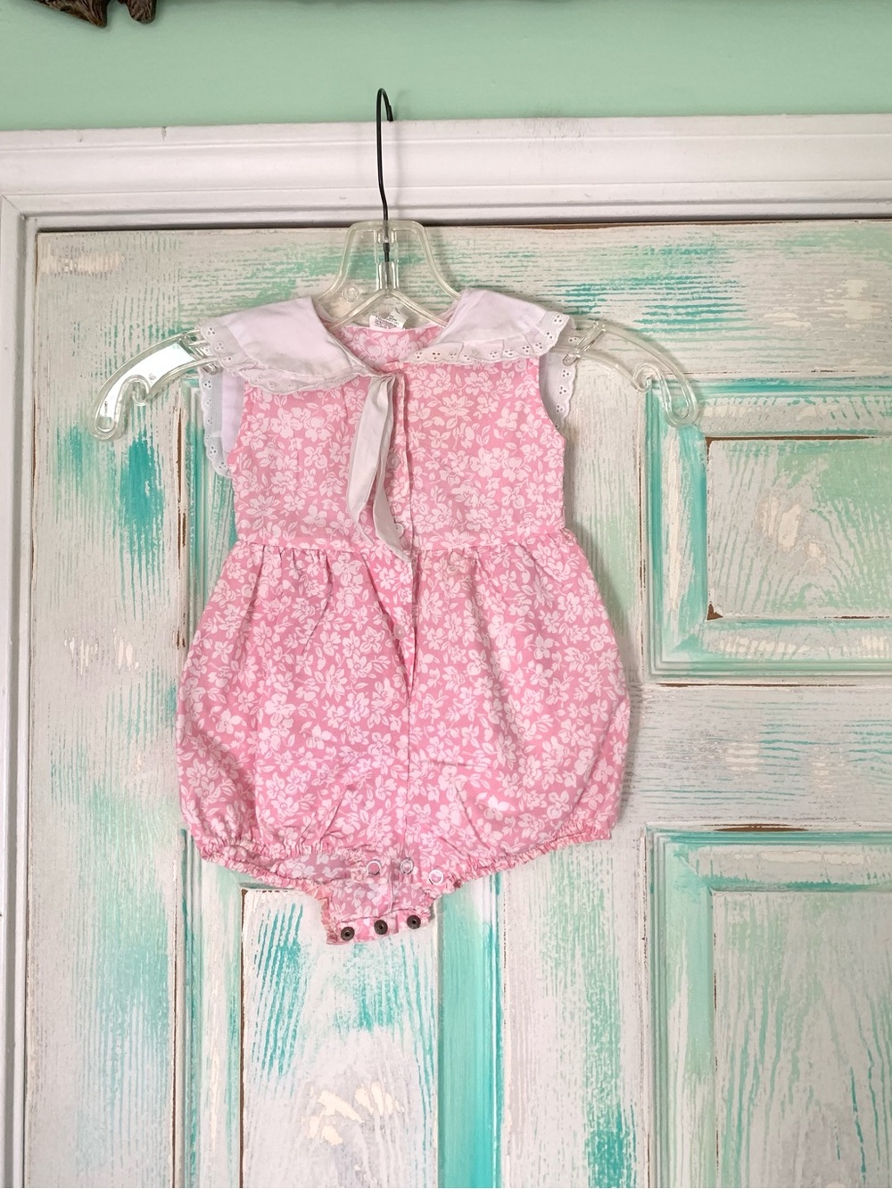 Vintage Cool Kids Baby Girl Pink & White Floral Bubble Romper Size 9M